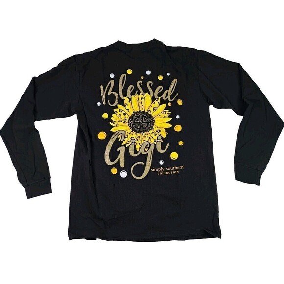 SIMPLY SOUTHERN Women's Black "Blessed Gigi" Long Sleeve Sunflower Tee  Medium - Picture 3 of 6